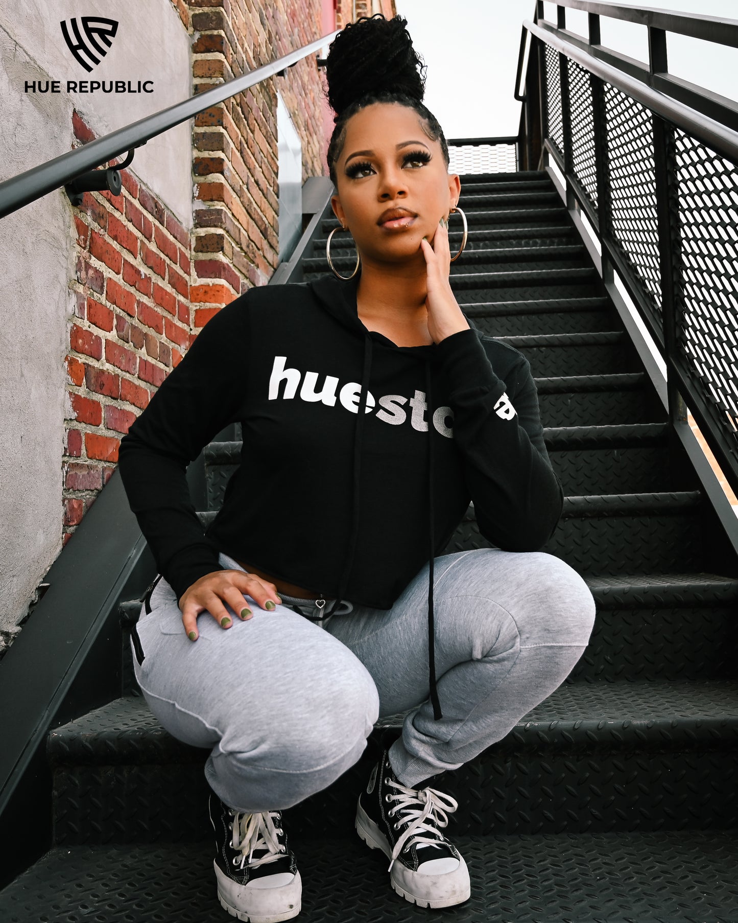 Hueston 'Black Ice Hue' Dry-Fit Crop Hoodie (Ladies)