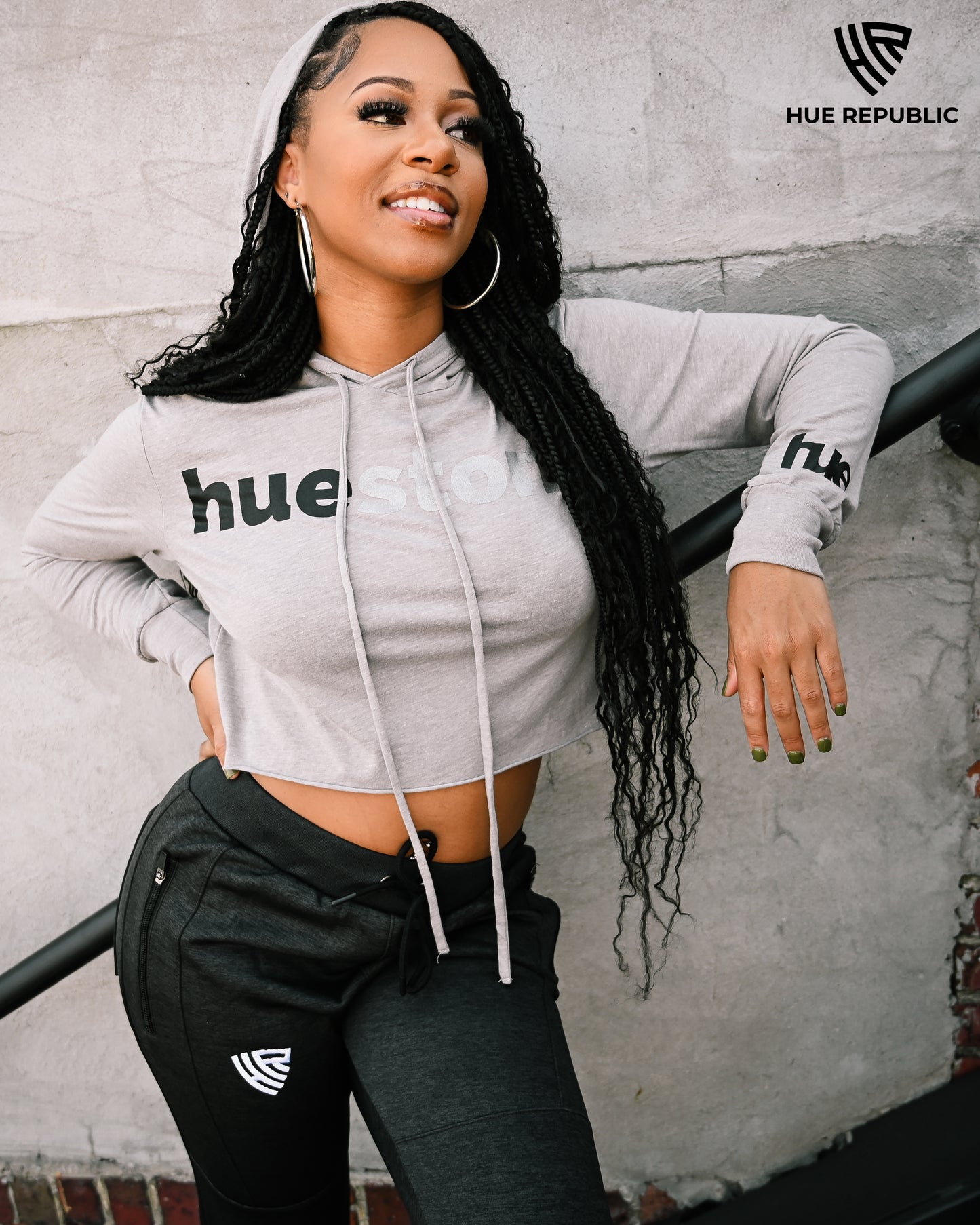 Hueston 'Gray Matter Hue' Dry-Fit Crop Hoodie (Ladies)