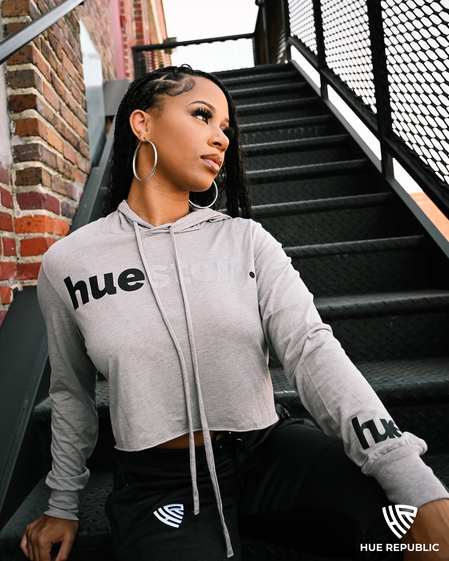 Hueston 'Gray Matter Hue' Dry-Fit Crop Hoodie (Ladies)